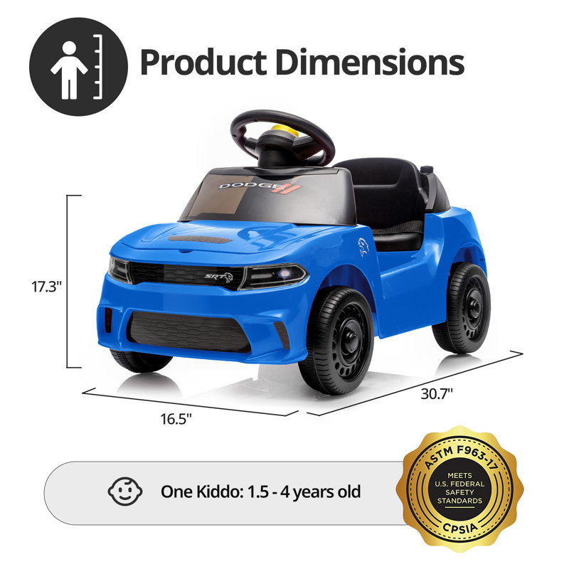 Voiture électrique Dodge autorisée pour enfants de 1 à 3 ans, avec musique et klaxon - Bleu, Bule