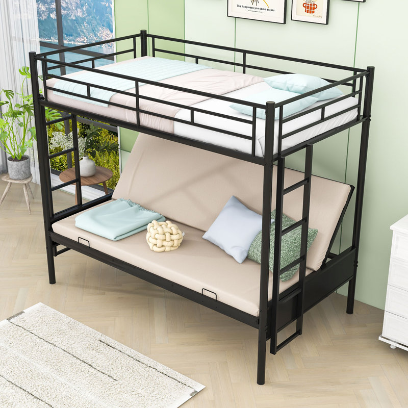 Twin Over Full Futon Metal Bunk Bed with Ladders and Slats