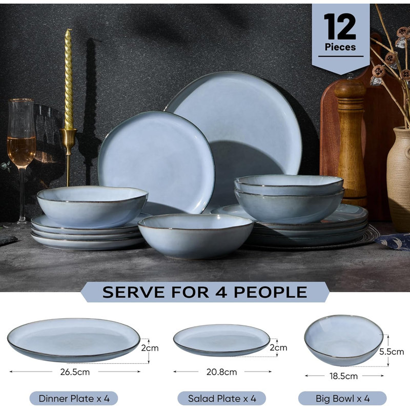 Stoneware Dinnerware - Service for 4, Lakeside Mist