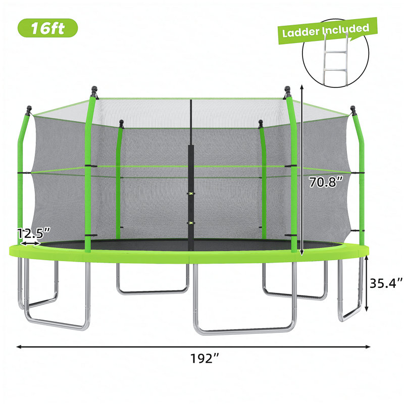 Trampoline de 16 pi avec échelle et filet d'enclos pour enfants et adultes, trampoline d'extérieur robuste de 16 pi pour la cour