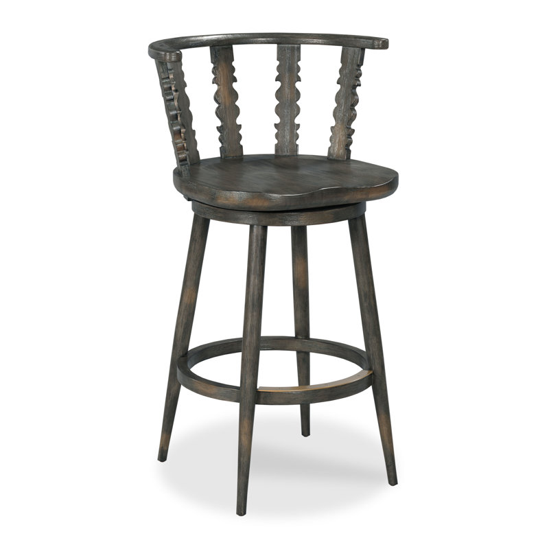 Swivel Solid Wood Stool, Worn Black, 29" Seat Height