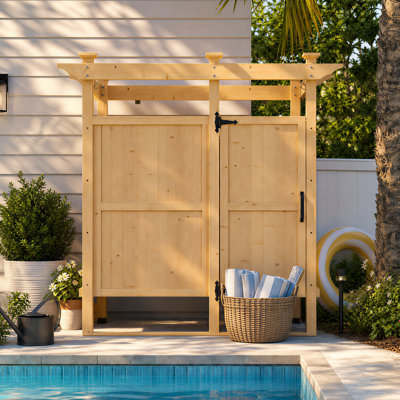 Cabine de douche d'extérieur en bois de cèdre de qualité supérieure | Portes d'intimité verrouillables