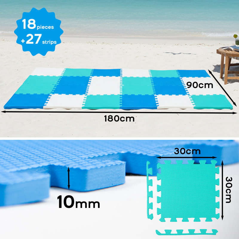 Tapis de jeu en mousse à emboîtement, Bleu/blanc/vert