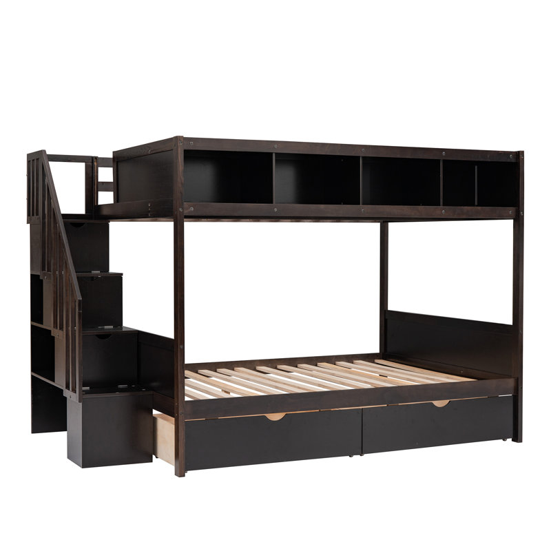 Gurutz Twin over Full 5 Drawer Standard Bunk Bed with Shelves by Harriet Bee, Espresso