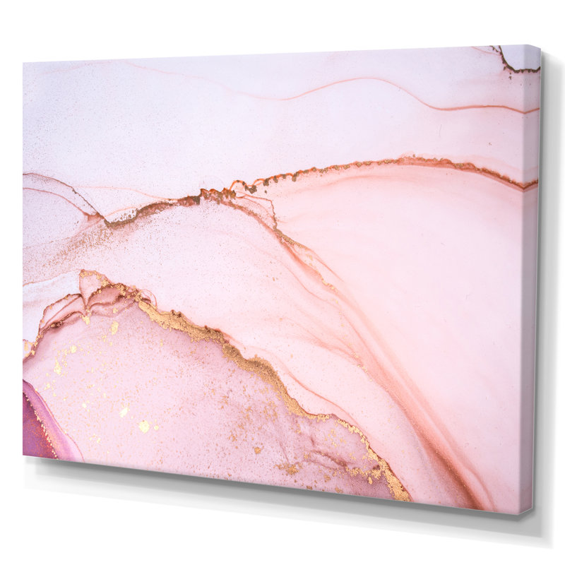 Reproduction d'art sur toile, or et rose marbré, H 8 po x l 12 po x P 1 po, Toile tendue