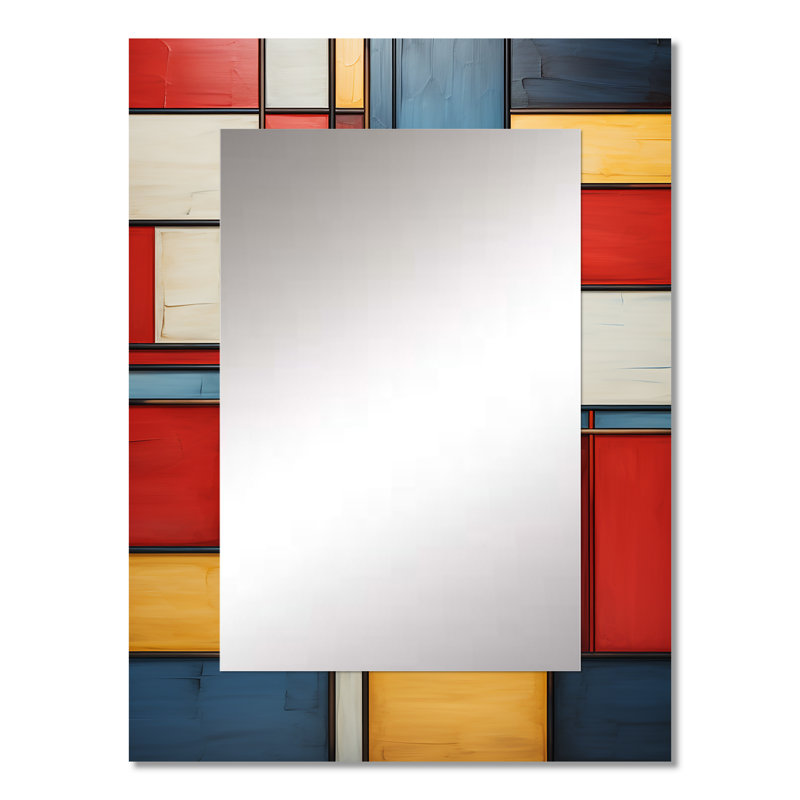 Geometric Abstraction Composition II - Abstract Decorative Mirror On Metal, 32" x 24"