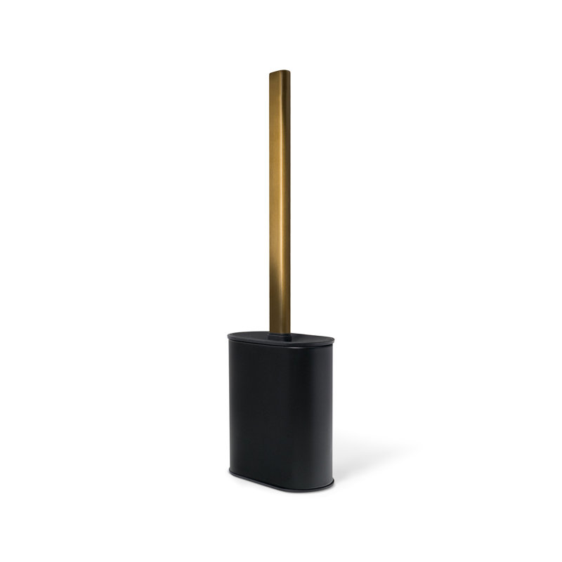 Brosse de toilette autoportante en métal avec poils en silicone 16 po Moorefield, Noir mat / Or