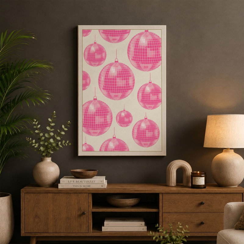Disco Ball Celebration Retro - Wrapped Canvas, 18x12 - 45.7 x 30.5 cm, Sage Border