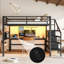 Grand lit mezzanine 3 tiroirs en métal avec bureau intégré, DEL et USB-131199686