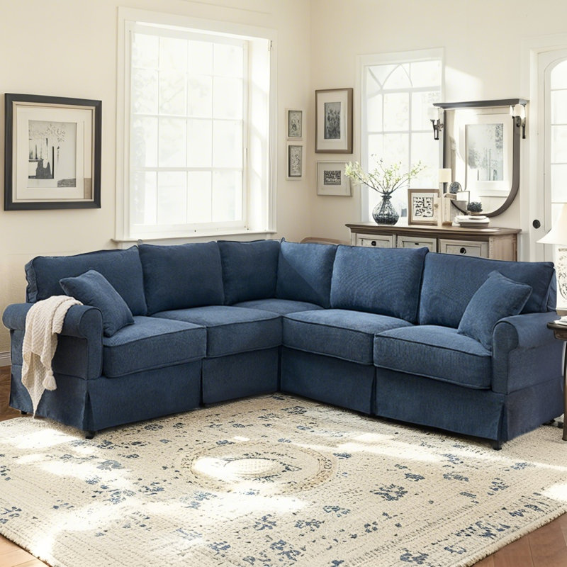 94" Modular Sectional Corner Sofa,L-Shaped Upholstered Couch with 2 Throw Pillow (Note: Sponge compression requires repeated tapping to rebound)
