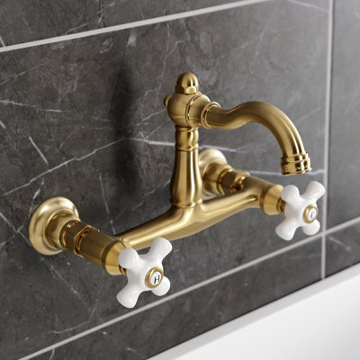 Kingston Brass Vintage Double-Handle 2-Hole Wall-Mount Bridge Kitchen Faucet