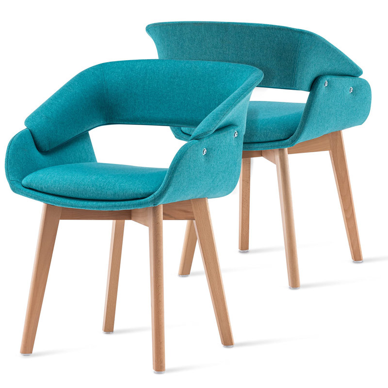 Modern Dining Room Accent Arm Chairs,Fabric Mid-Century Upholstered Side Seat with Solid Wood Legs, Green