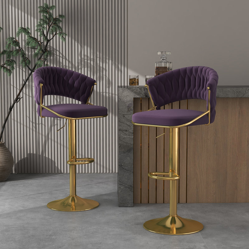 Christal Height Adjustable Swivel Bar Stool, Purple, Gold