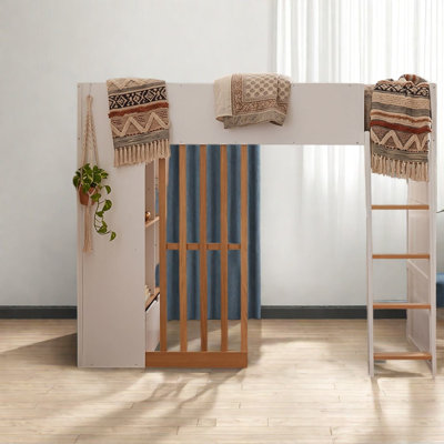 Lits gain de place avec étagères de rangement, mezzanine en bois MDF, blanc moderne pour la maison