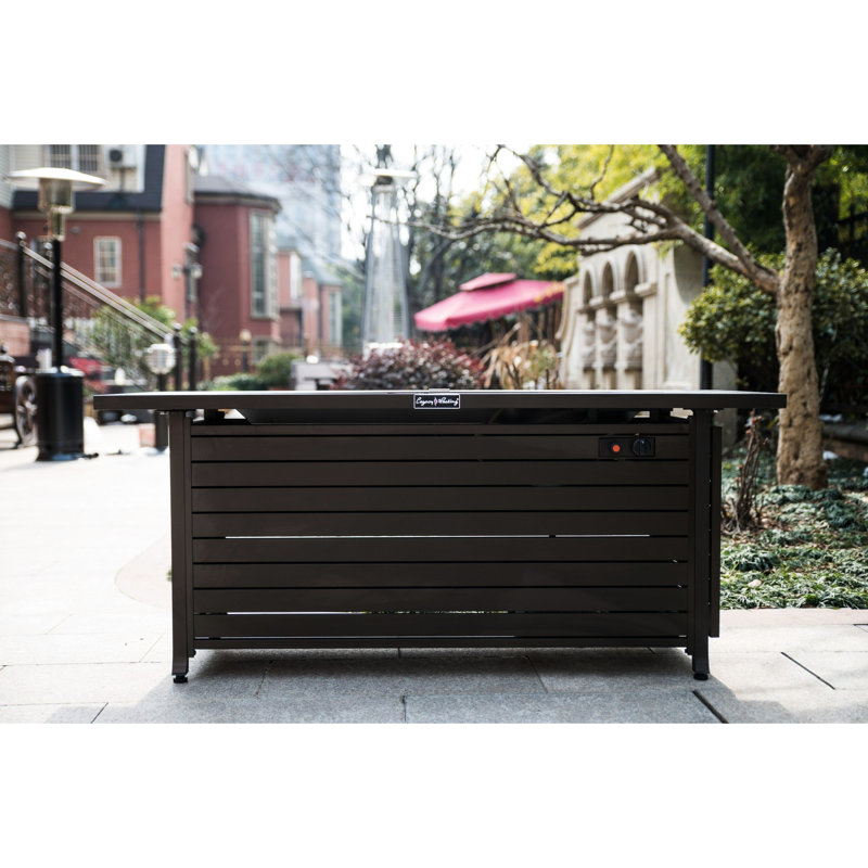 57In Outdoor Gas Propane Fire Pits Table, Aluminum Rectangular 50000Btu Fireplace Dining Table With Lid And Glass, , For Backyard Garden Deck Patio - Pit Dinning & Rectangular,