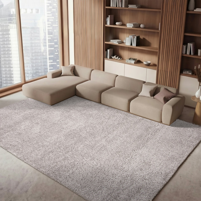 Tapis ivoire à poils longs Sador, Grey, Rectangle 8 pi x 10 pi