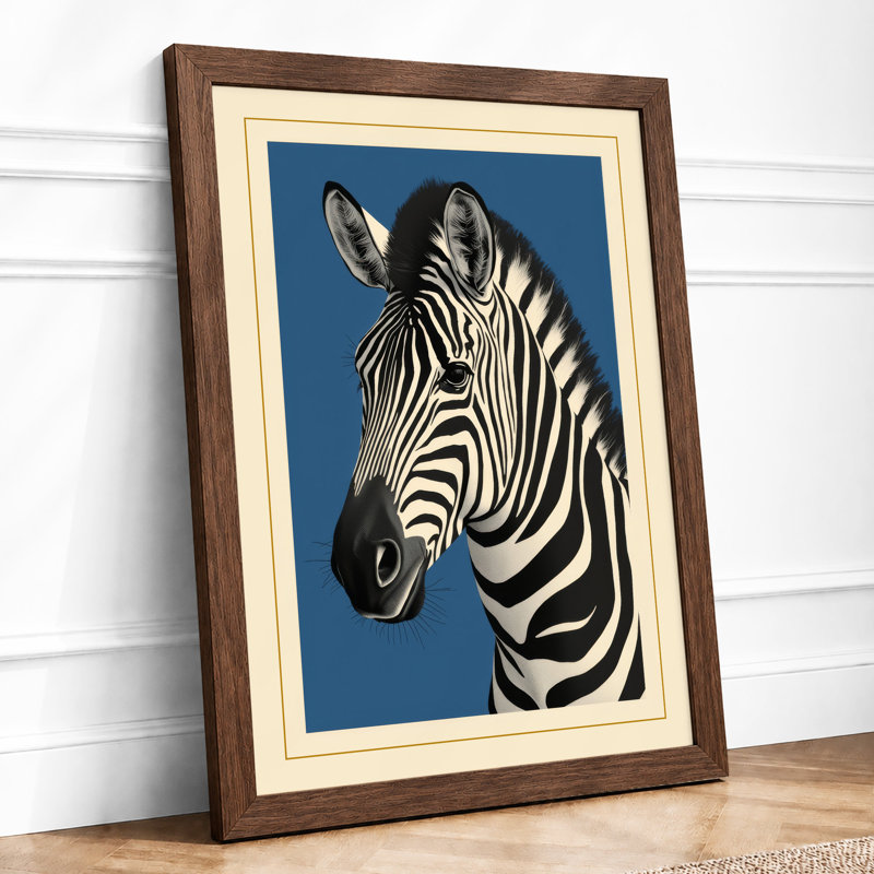 Zebra Portrait Minimalist - Framed Print, A4 - 29.7 x 21.0 cm, Walnut