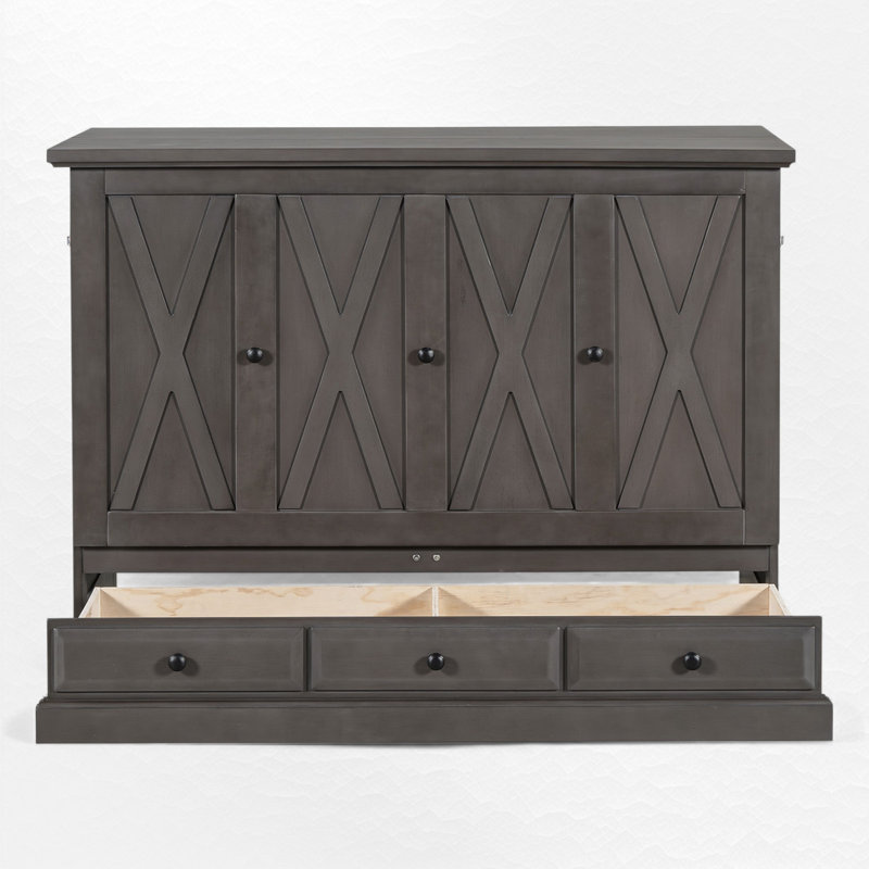 Lit escamotable en bois avec tiroirs de rangement intégrés, Gris, Double