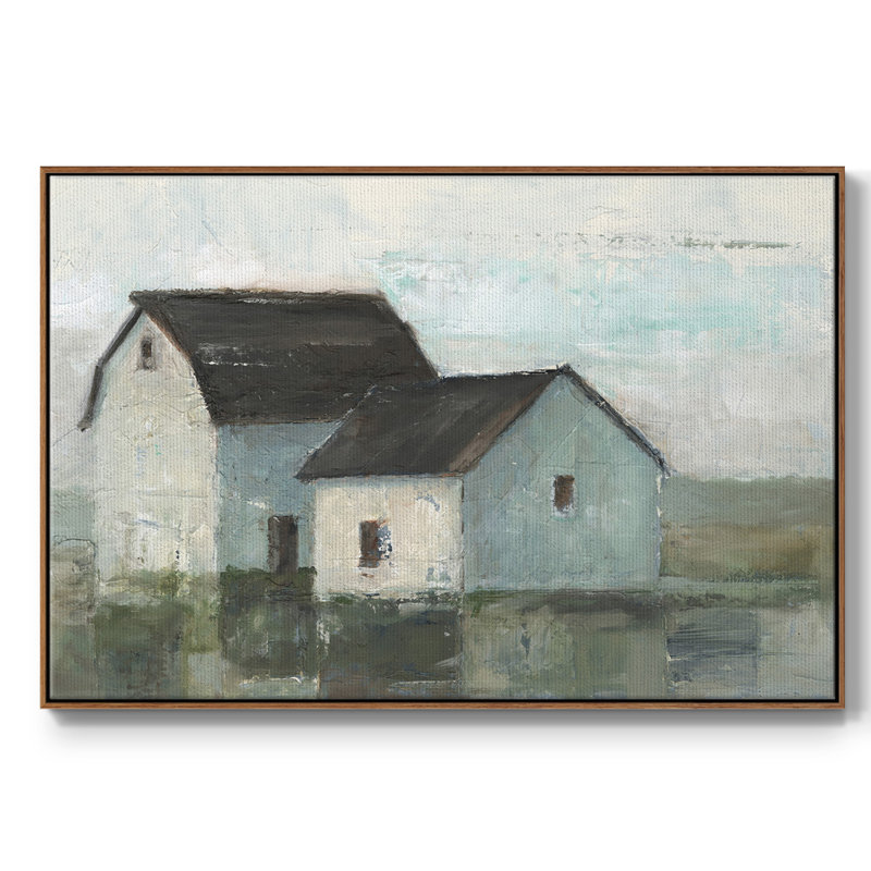 «Barn At Sunset II», peinture sur toile encadrée, Cadre noyer, H 17 po x l 25 po x P 2 po
