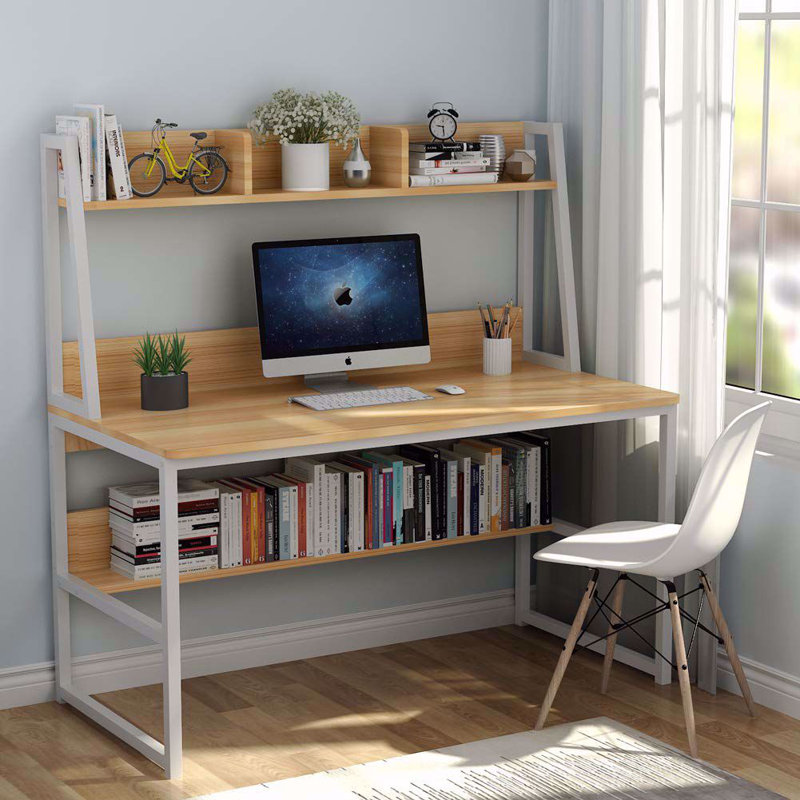 Computer Desk, Light Walnut/White