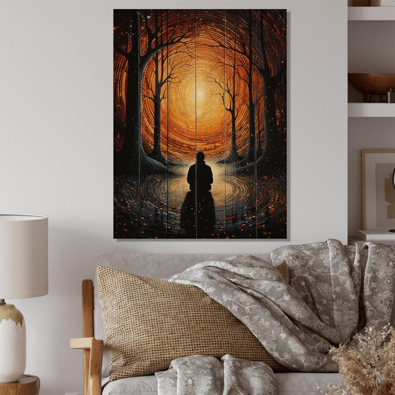 «Orange Orange Meditation Inner Journey», pointillisme sur bois, H 20 po x l 10 po x P 0,78 po
