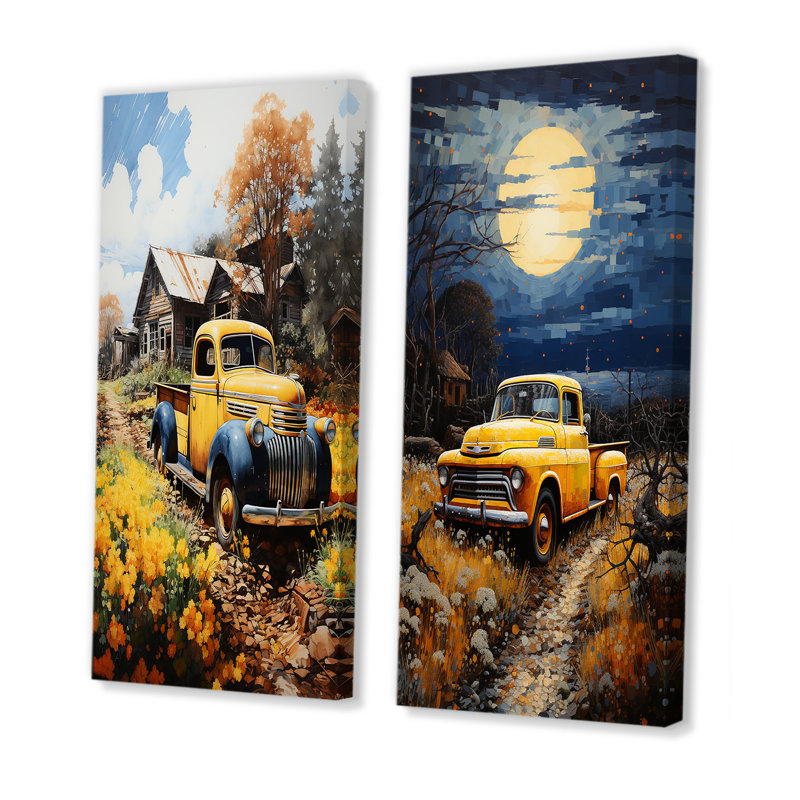 «Pickup Truck Rustic Rides», 2 pièces, Toile tendue, H 32 po x l 32 po