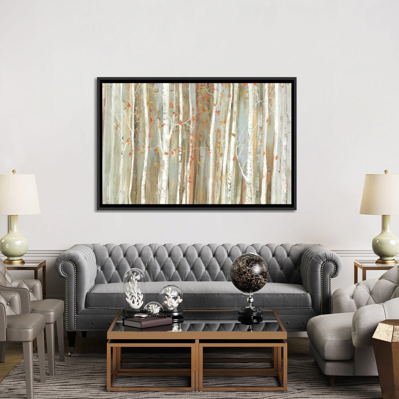«Birch Bark», reproduction d'impression sur toile tendue, H 40 po x l 60 po x P 1,5 po, Toile avec cadre noir, Pas de tapis