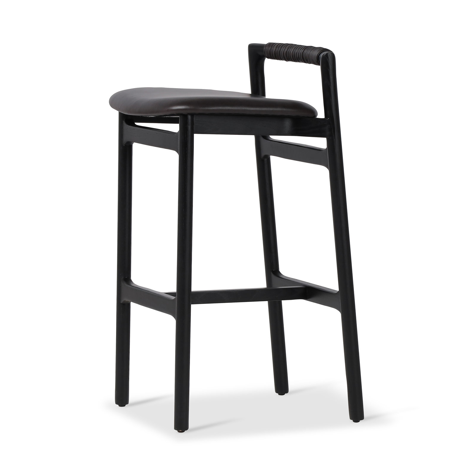 Solene Leather Stool, Bar Stool (30" Seat Height), Sonoma Black/Genuine Leather, Brushed Ebony
