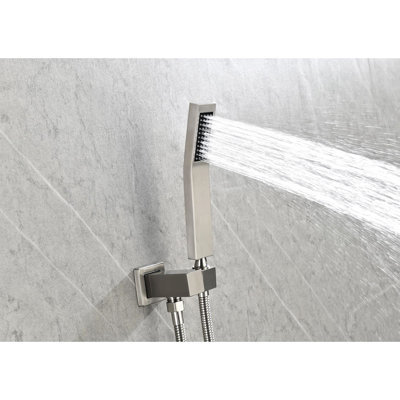 Douche de plafond - Système puissant de tête de robinet à circulation d'eau en nickel brossé de 16 po, laiton et acier inoxydable, nickel, salle de bain revigorante