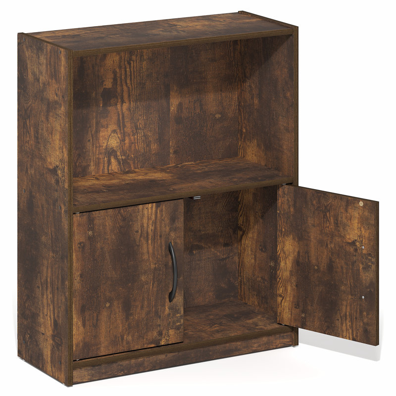 Tavio Book Shelf, 2-Tier Small Bookshelf, Bookcase with Open Shelf and Doors Storage Cabinet, 23.6 x 55.4 x 68.6 cm, for Organization and Storage, for Living Room, Bedroom, Home Office, Amber Pine