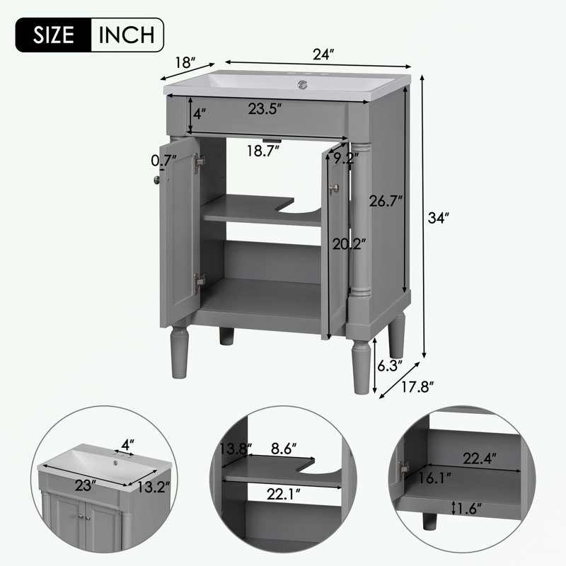 Pollark 24'' Single Bathroom Vanity with Top, Gray, Silver