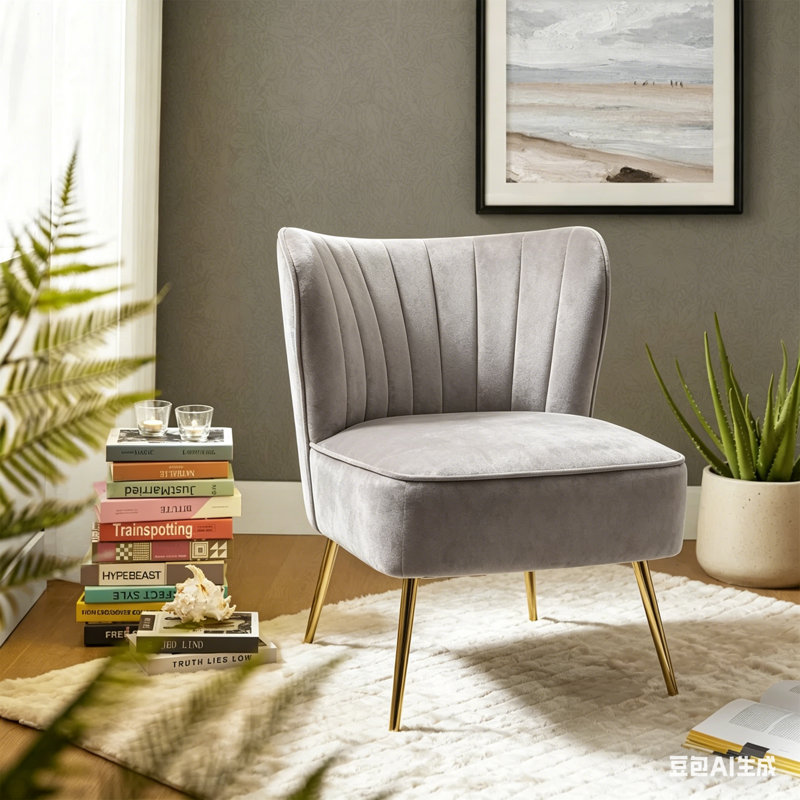Dominique Velvet Wingback Chair, Grey