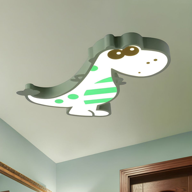 Kids Dinosaur LED Flush Mount Lighting in Green