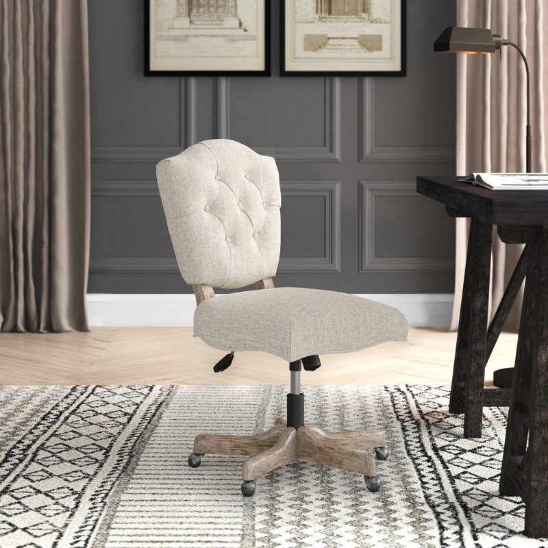 Asfia Adjustable Swivel Tufted Upholstered Task Chair, Off-White