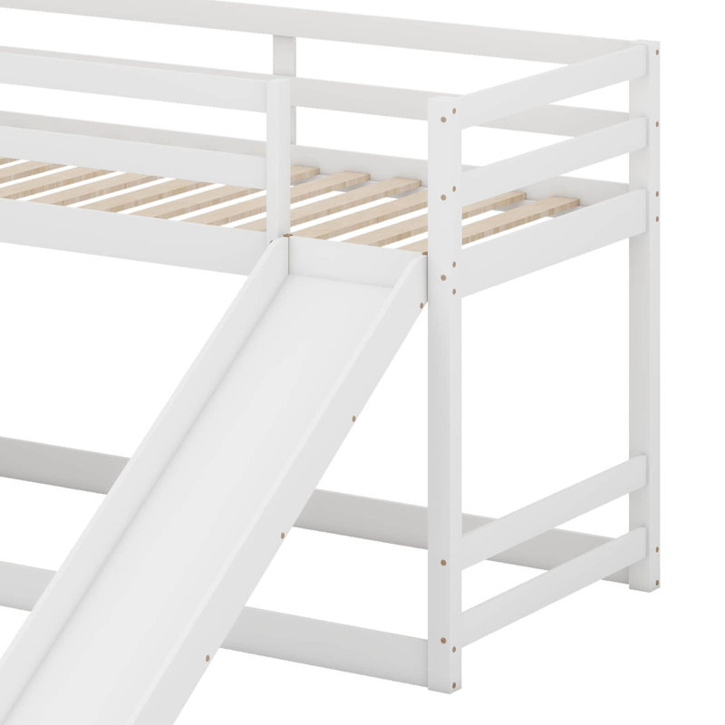 Wood 4 Beds Frame In 1, L-Shaped Full And Twin Size Bunk Bed With Slide, Short Ladde And Full-Length Guardrail, White