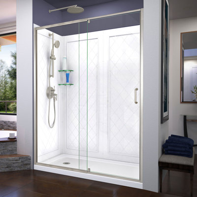 DreamLine Flex P 34 po x l 60 po x H 76 3/4 po Porte de douche demi-cadre, parois arrières