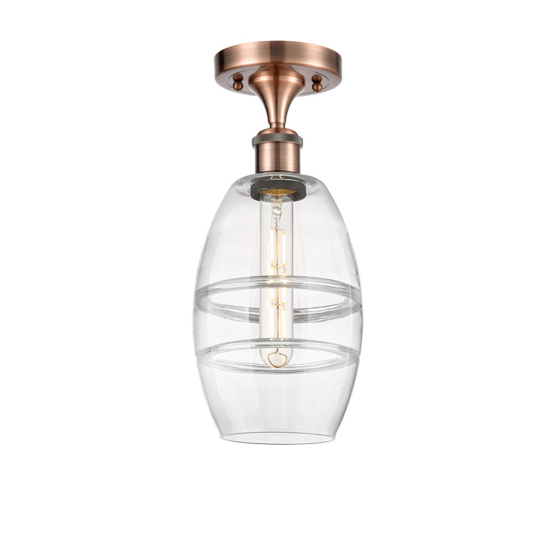 Plafonnier semi-encastré 1 lumière Ballston - Abiagael, Cuivre antique, H 9,38 po x l 5,88 po x P 5,88 po, Transparent
