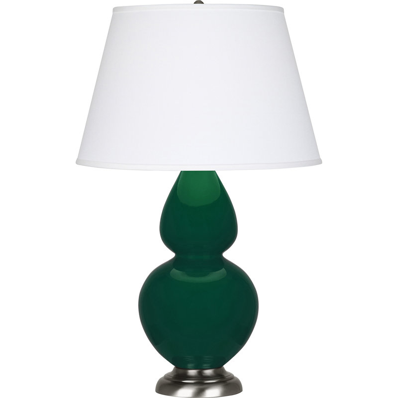 Lampe de table double gourde en céramique, Jungle glacé / argent antique, Perle, Argent argent