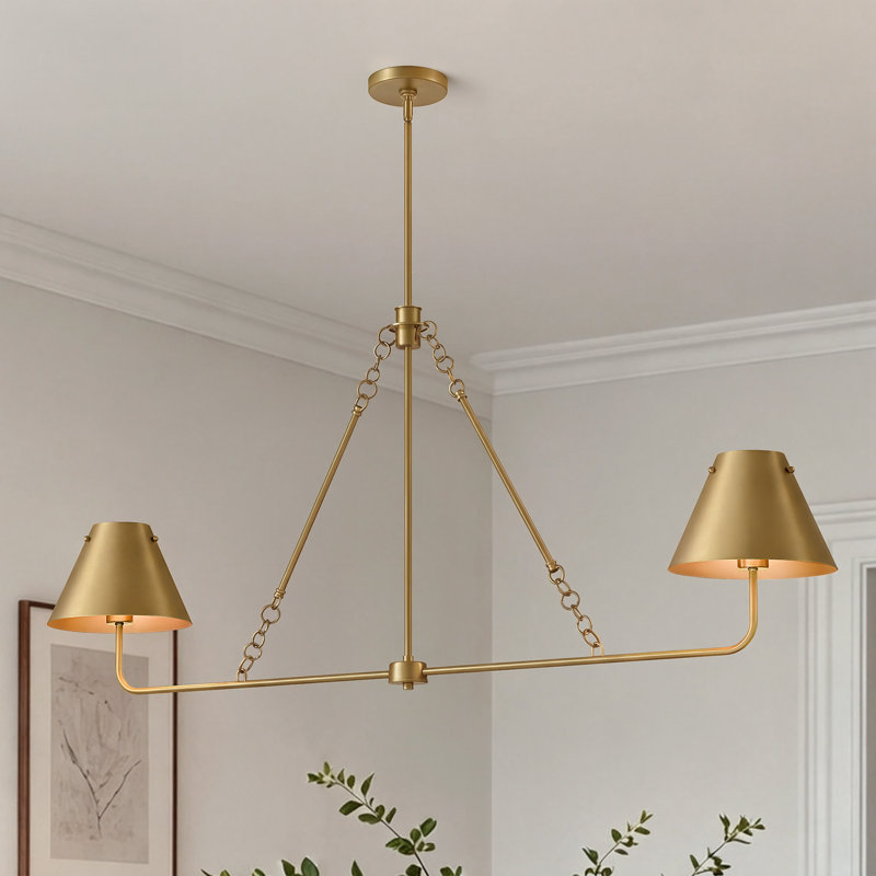 Lustre linéaire moderne à 2 lumières avec abat-jour en laiton