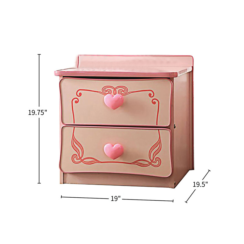 Charming Wooden Nightstand With Heart-Shaped Drawer Pulls And Delicate Accents, Perfect For A Princess Room.