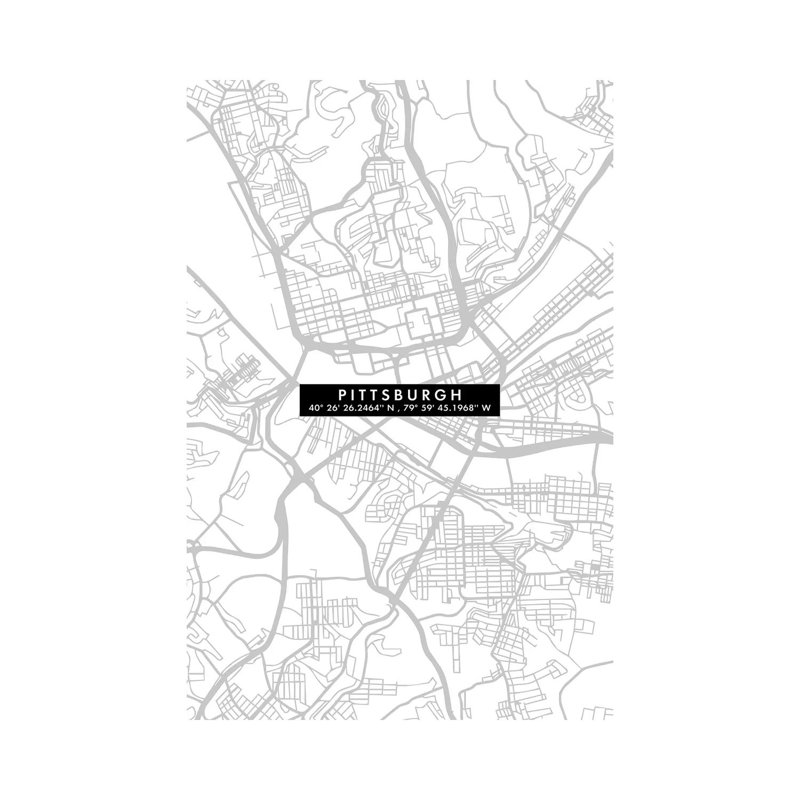 Pittsburgh City Map Minimal - Print on Canvas, Wrapped Canvas, 30.48 cm H x 45.72 cm W