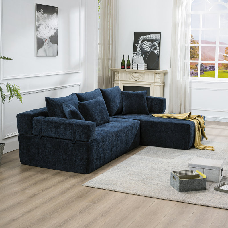 Canapé modulaire rembourré en L de 106,3 po Boneless, Right Hand Facing, Bleu coton