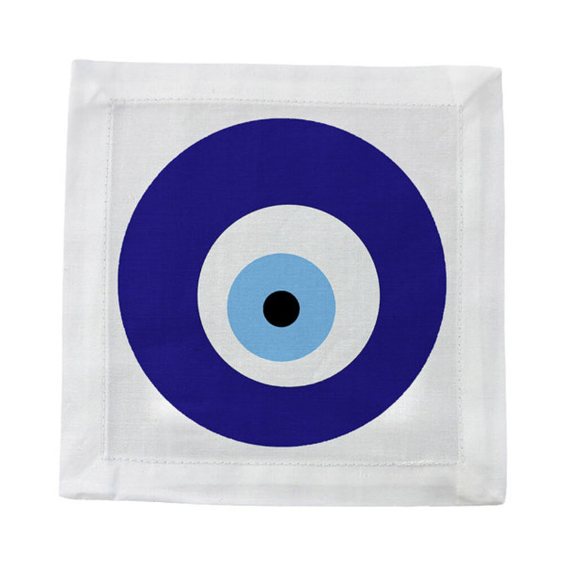 Evil Eye Hemstitch Cocktail 6" Linen/Cotton Napkin
