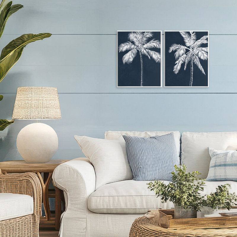 Ensemble de 2 plaques murales Blue Palms, scène tropicale, par Leah Noel Art