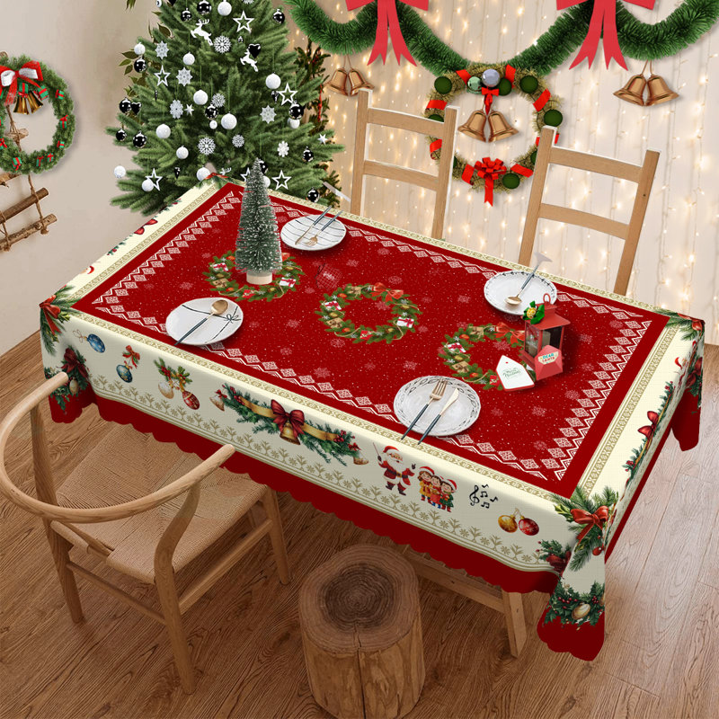 1pc round/rectangular polyester Lethea, Christmas Lethea with pine, snowman, truck, embosed edge, Christmas decorations for dining table, festival party holiday table decoration, perfect festival gift