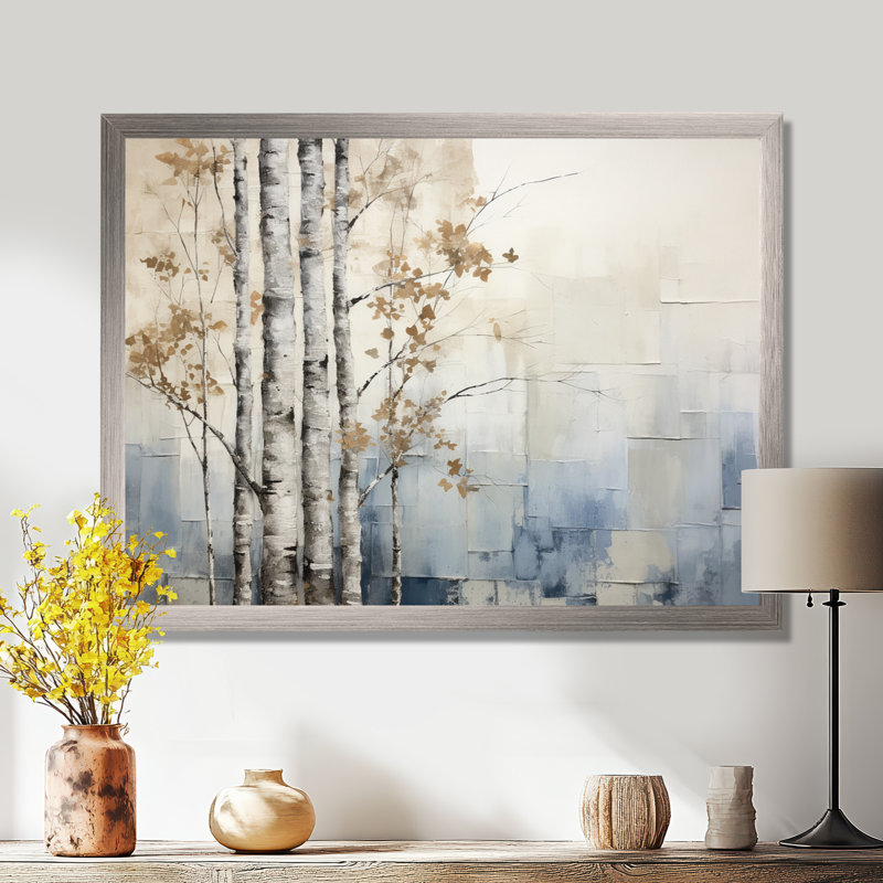 «Blue and White Forest Winter Harmony», impressions encadrées, H 16 po x l 32 po x P 1 po, Cadre simple argenté