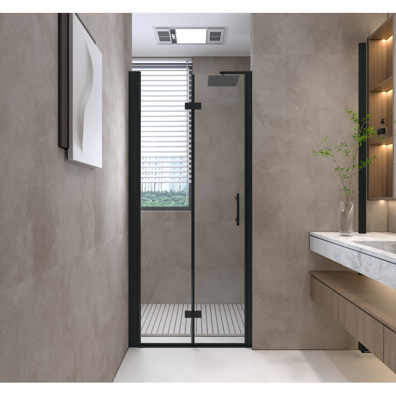 36 "X 72" Bifold Shower Door,  1/4"(6Mm)  Tempered Glass, Matte Black Aluminum Frame, Explosion Proof Film