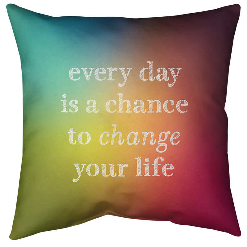 Coussin décoratif intérieur/extérieur change your life, Jaune / violet / rouge, 18 po x 18 po