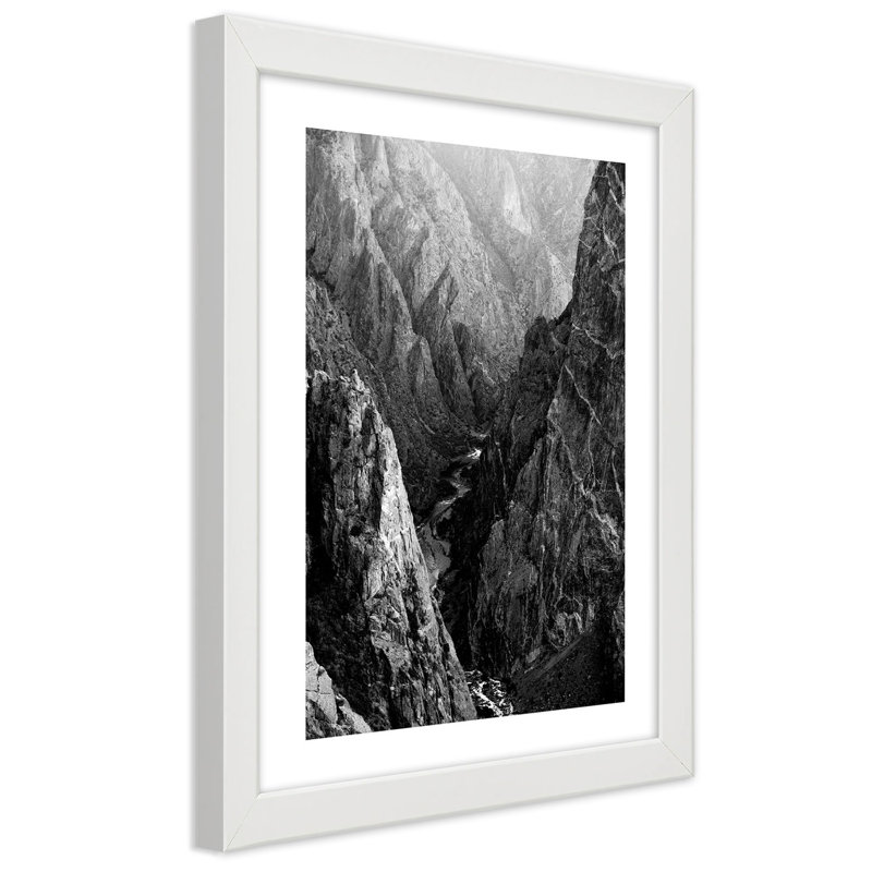 Mountain Landscape in Black and White 1 Piece Single Picture Frame Wall Art, 100cm H x 70cm W, White