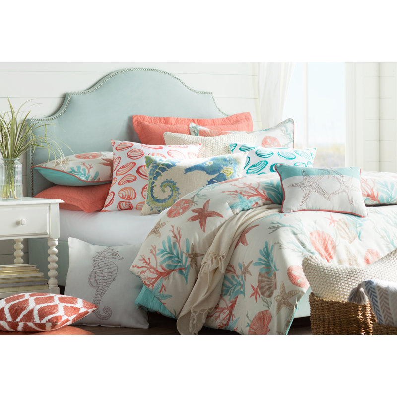 Seahorse Linen Reversible Throw Pillow, Blue
